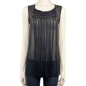 RUDSAK Sheer Suede Fringe Gothic Rock Transparent Black Tank Top Blouse Size XS
